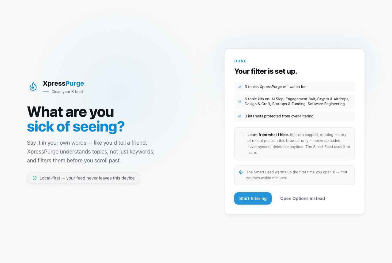 Your answer becomes topics, kits, and rules — review before it applies