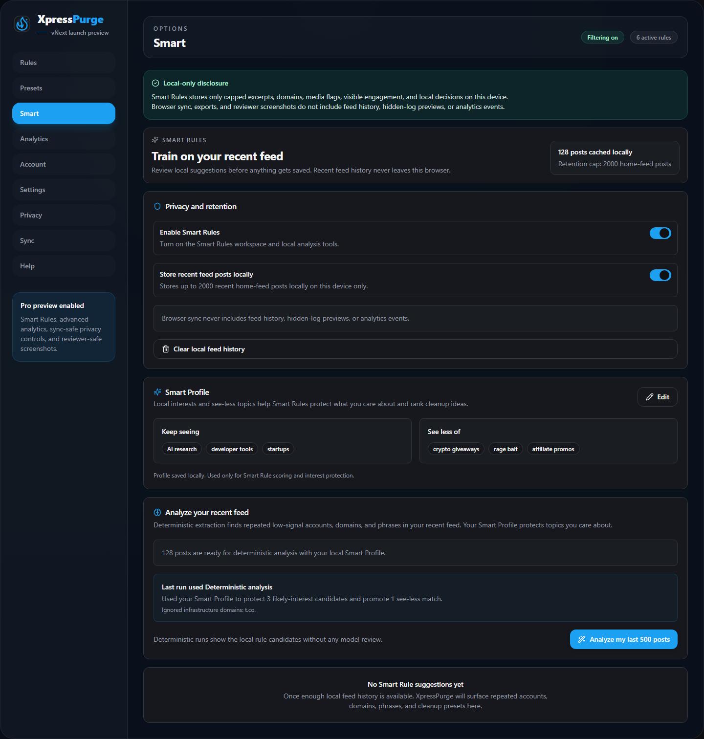 Privacy tab in Options