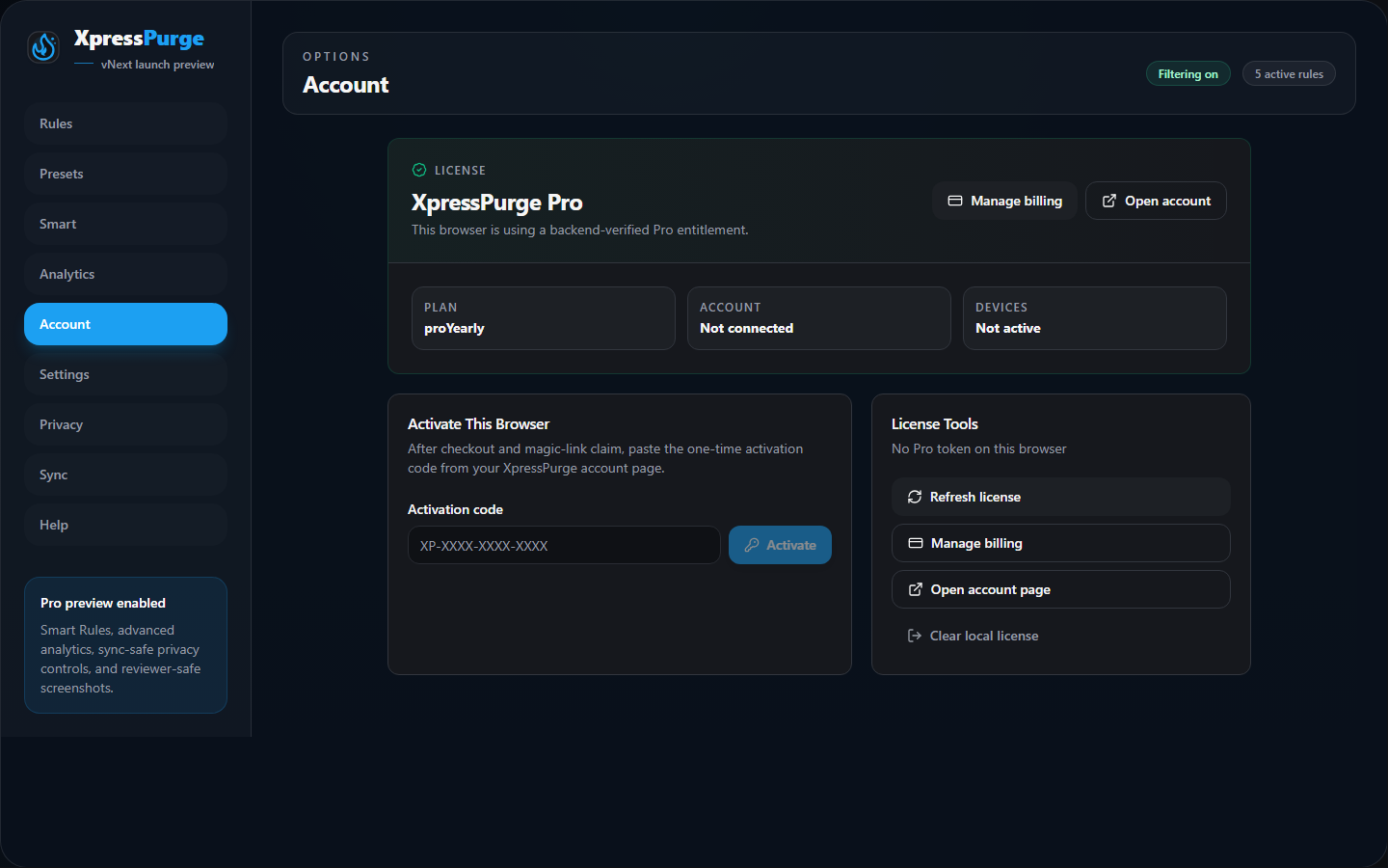 Pro plan account page (vnext)